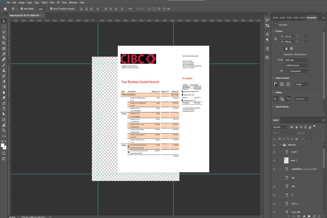 Modèle Word et PDF de relevé de compte courant de la société Banque CIBC template Modèle Word et PDF de relevé de compte courant de la société Banque CIBC template